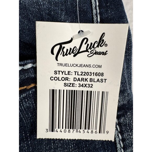True Luck Bootcut jeans contrast‎ stitch embroidered blue Y2K grunge sz 34x32 - Picture 4 of 10